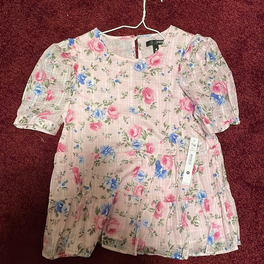 NEW WITH TAG!!! AQUA Pink Floral Peplum Short Sleeve